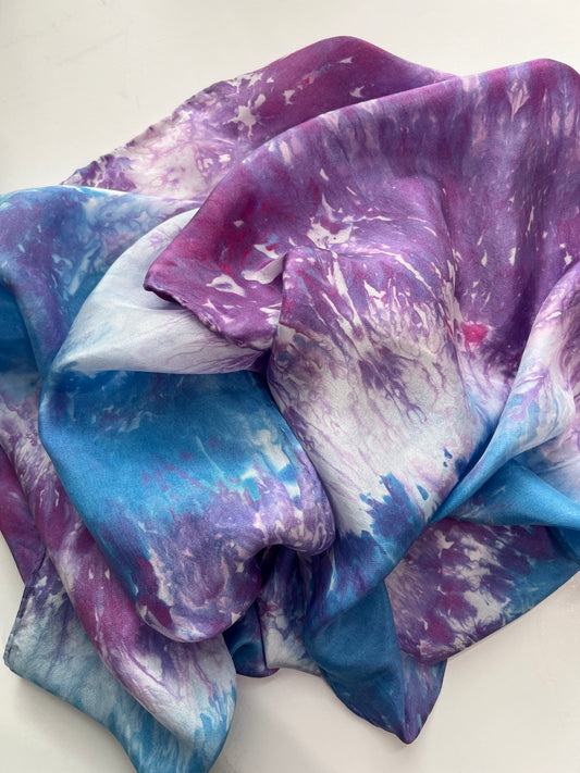 Hand Dyed Silk Scarf - Lilacs and Blue