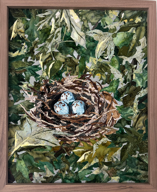 Nest with Blue eggs textile art
