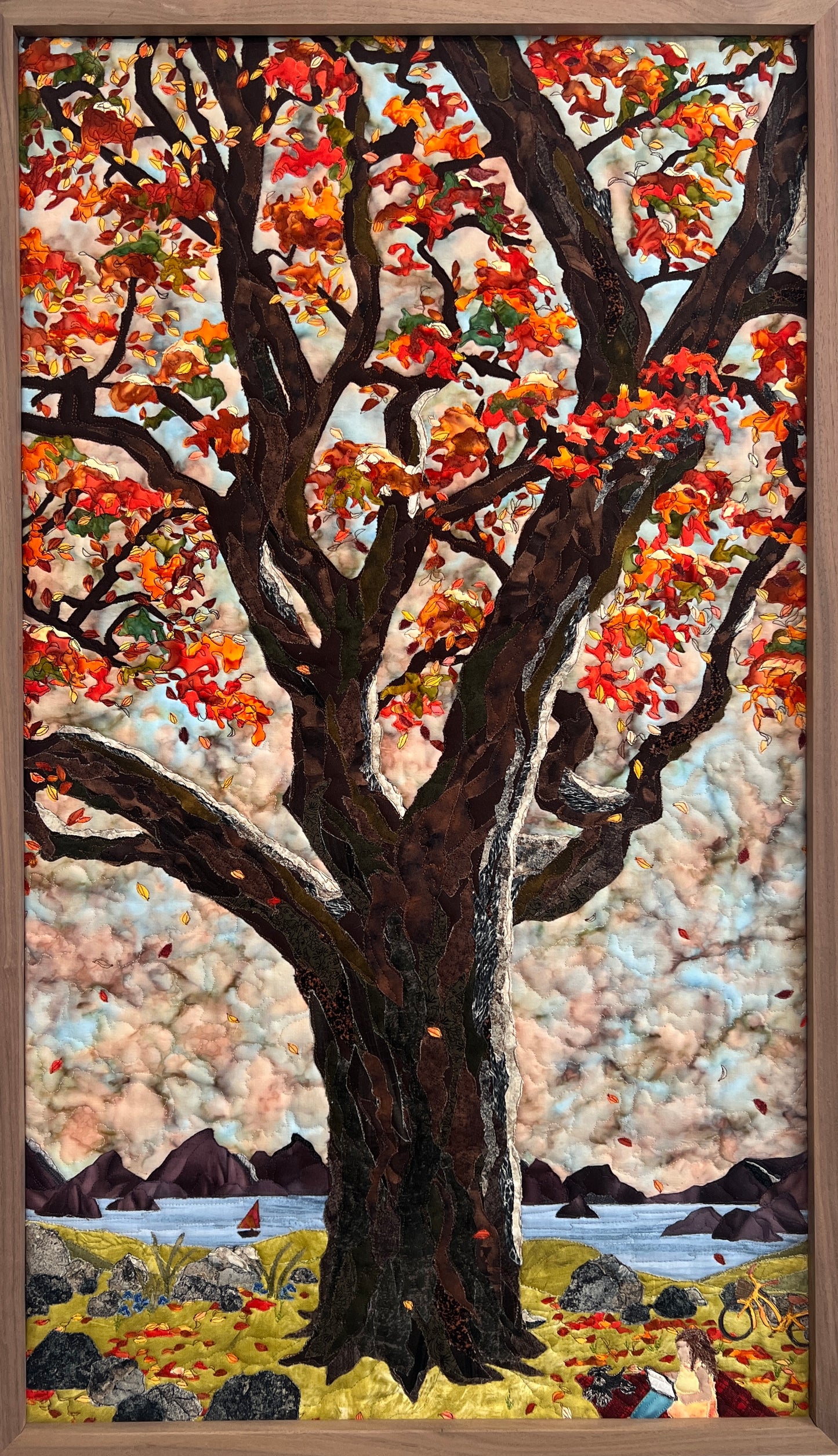 Fall tree fiber art, Textile Art