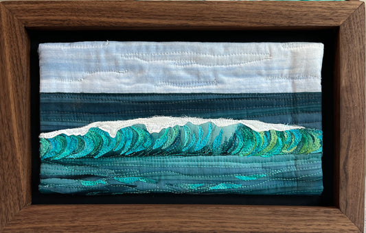 Ocean Textile art framed in walnut