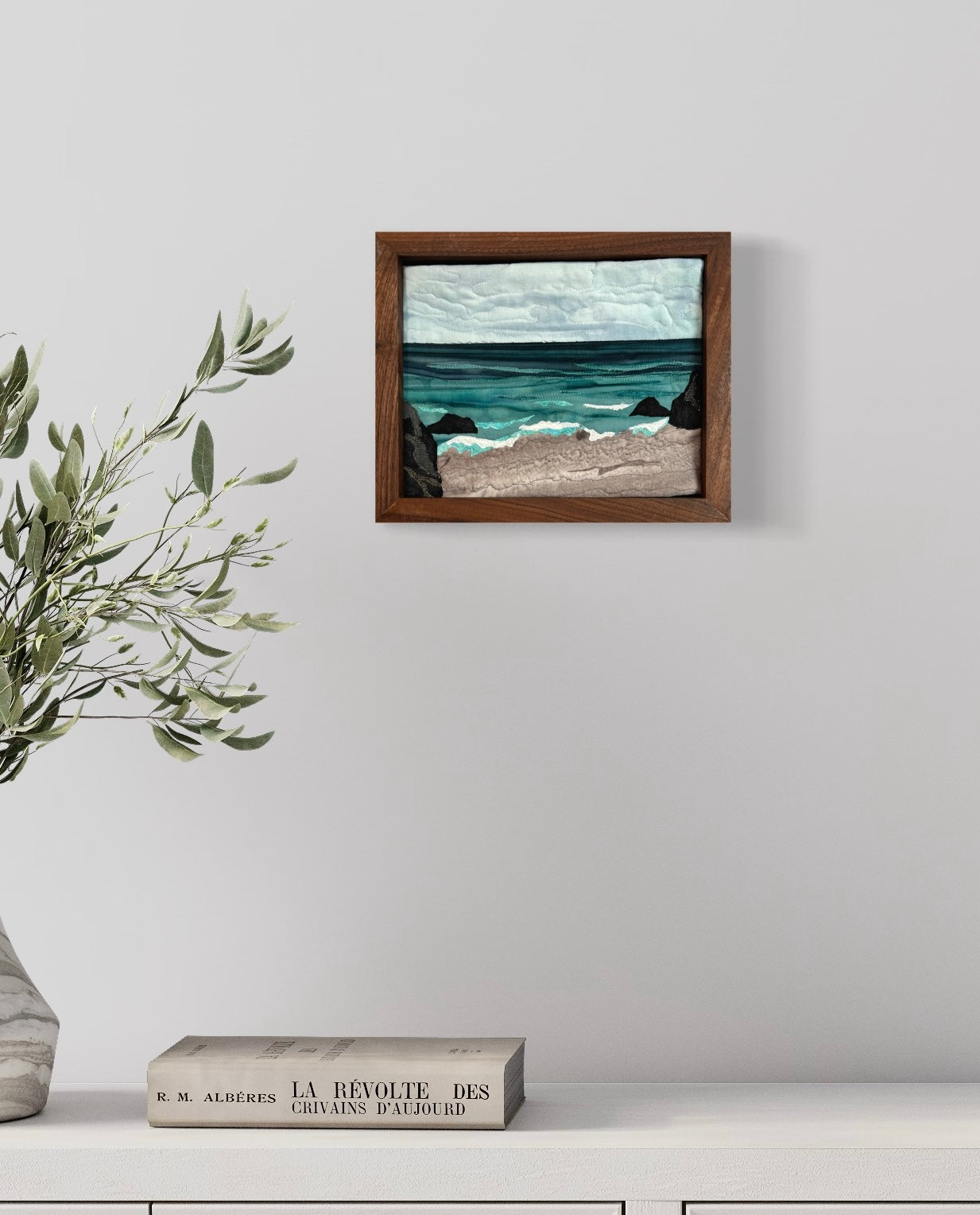 ocean textile art framed