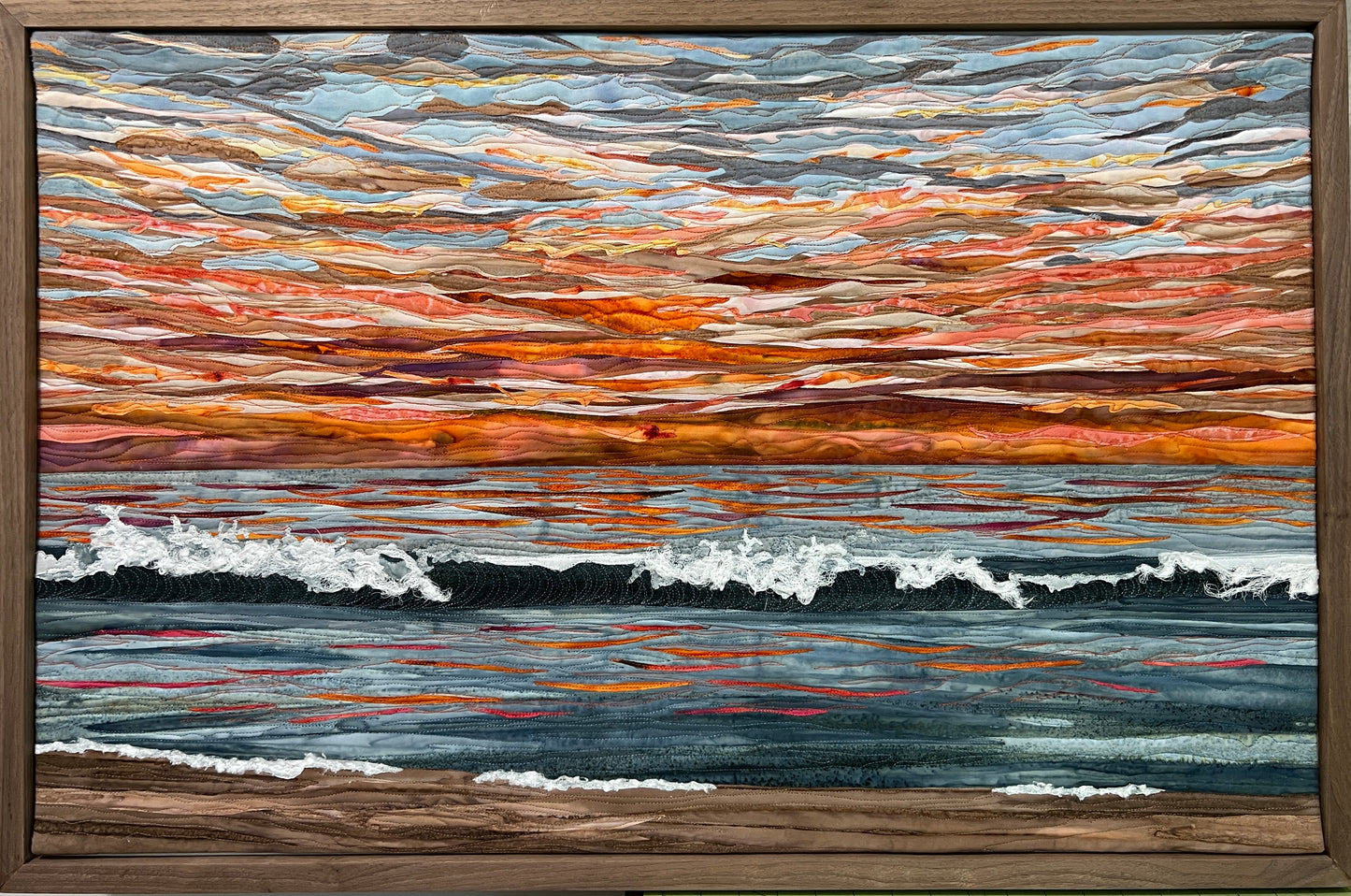 Ocean sunset textile art