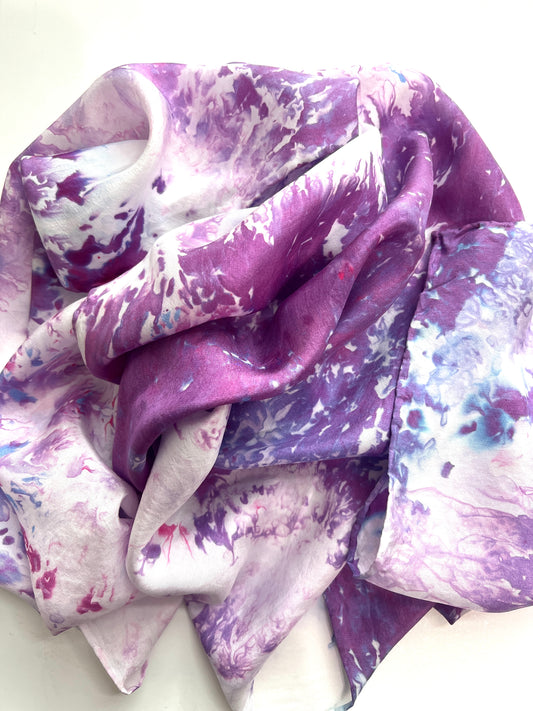 Hand Dyed Silk Scarf - Lilacs 1